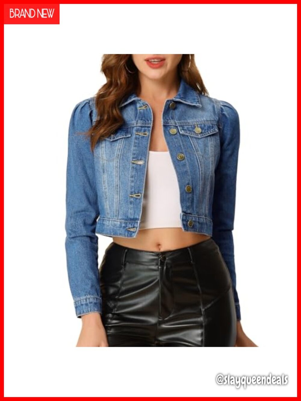Cropped Denim Jacket Button Down Puff Sleeve Jean Jacket